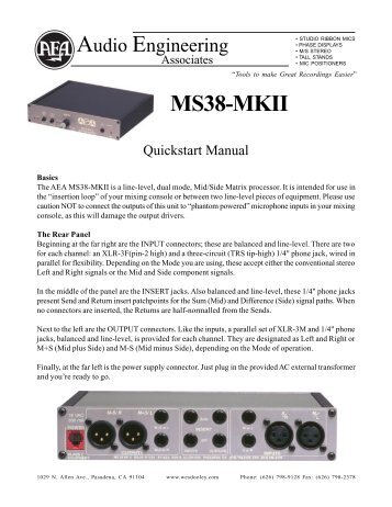 MS38MKII Q-start Manual - Audio Rents