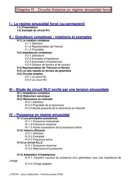 Circuits linÃ©aires en rÃ©gime sinusoÃ¯dal forcÃ© I - Les CPGE de Loritz