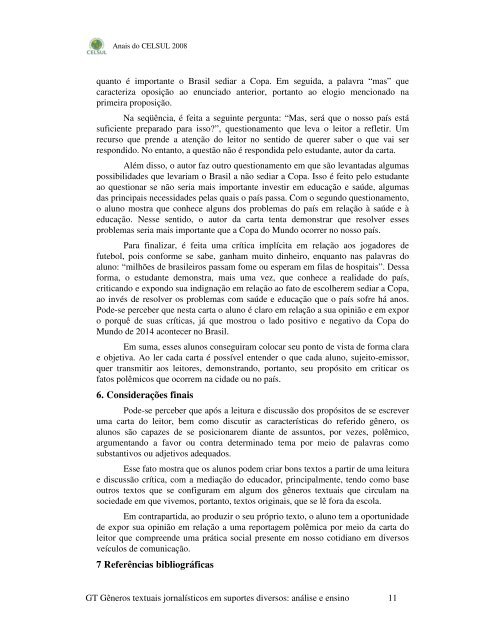 O gÃªnero textual carta do leitor no ensino de linguagem - Celsul.org.br
