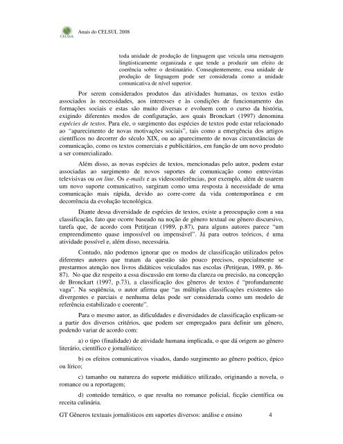 O gÃªnero textual carta do leitor no ensino de linguagem - Celsul.org.br