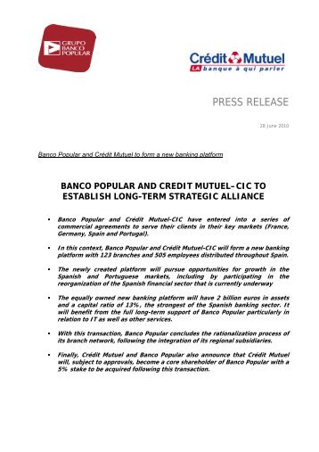 PRESS RELEASE - Banque FÃ©dÃ©rative du CrÃ©dit Mutuel