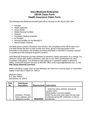 Iowa Medicaid Enterprise UB-04 Claim Form Health Insurance ...