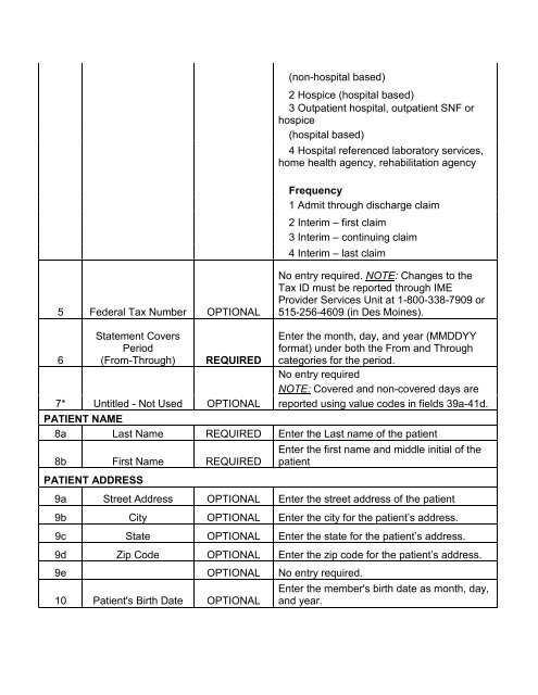 Iowa Medicaid Enterprise UB-04 Claim Form Health Insurance ...