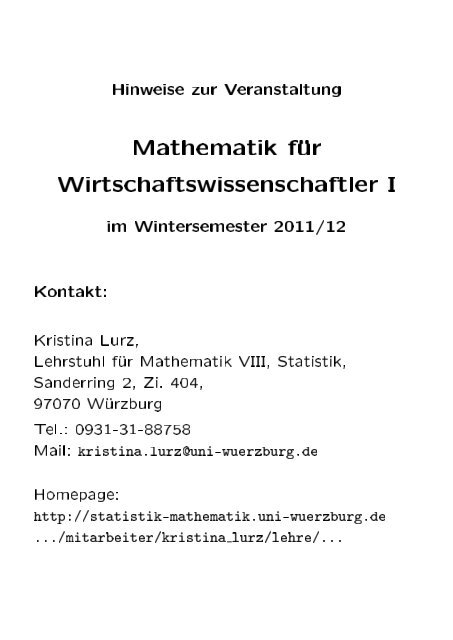 EinfÃ¼hrungsfolien - Lehrstuhl fÃ¼r Mathematische Statistik Uni WÃ¼rzburg