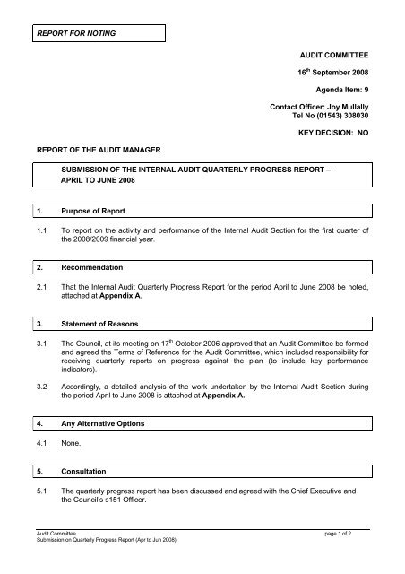 REPORT TEMPLATE - Lichfield District Council