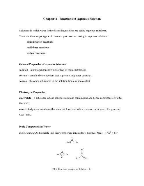 Chapter 4 - Reactions in Aqueous Solution