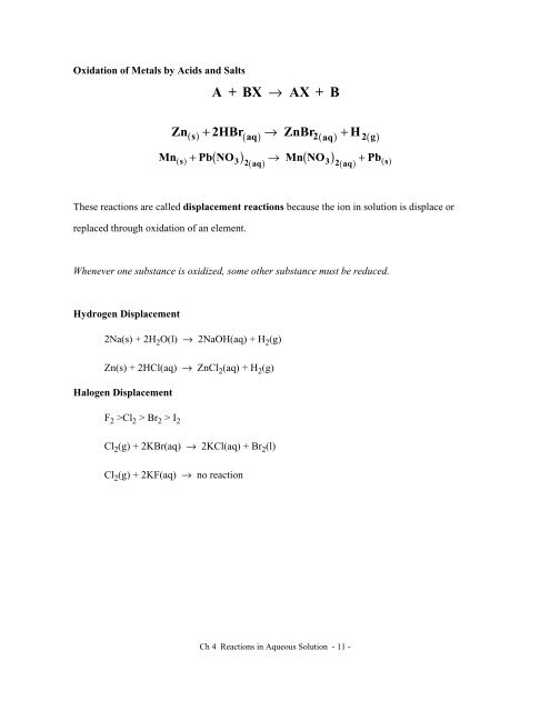 Chapter 4 - Reactions in Aqueous Solution