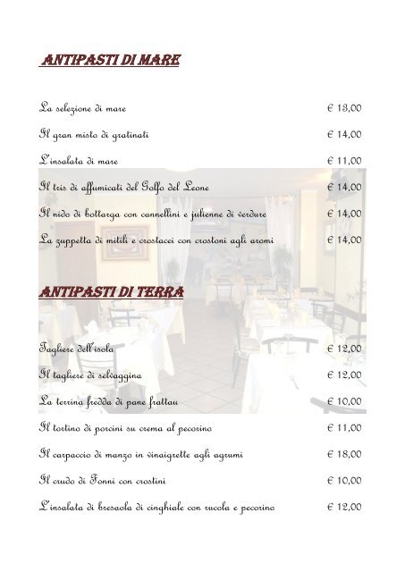 Antipasti Di Mare Antipasti Di Terra Ristorante Dal