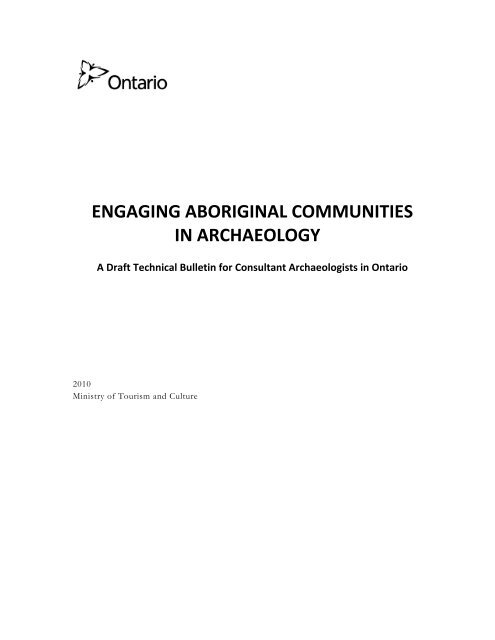 Engaging Aboriginal Communities in Archaeology - Ministry of ...
