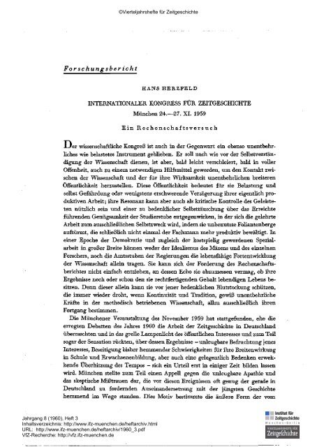 Vierteljahrshefte für Zeitgeschichte - Institut für Zeitgeschichte