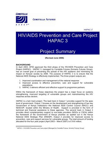 HIV/AIDS Prevention and Care Project HAPAC 3 ... - Futures Group