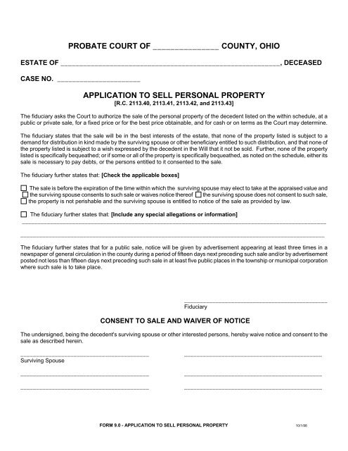 county, ohio application to sell personal property - Supreme Court
