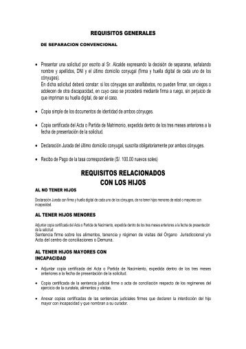 requisitos para el divorcio - municipalidad distrital de la perla