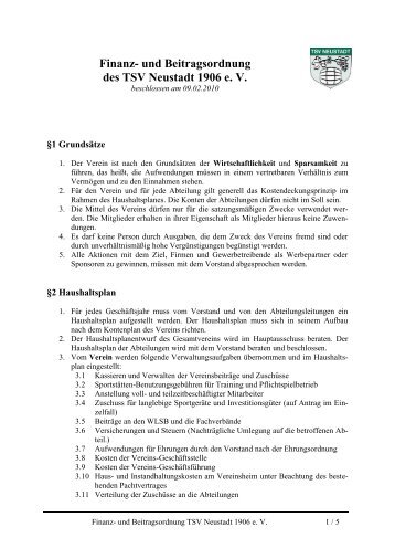 Finanz- und Beitragsordnung des TSV Neustadt 1906 e. V.