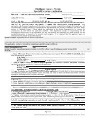 Board of Adjustment Special Exception Application - Highlands County