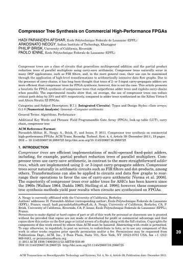 Compressor tree synthesis on commercial high-performance FPGAs