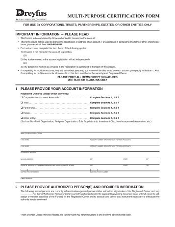 MULTI-PURPOSE CERTIFICATION FORM - Dreyfus