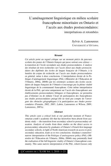 L'aménagement linguistique en milieu scolaire francophone ...