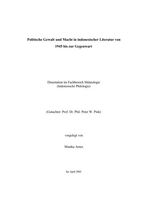 Politische Gewalt Und Macht In Indonesischer Literatur Von