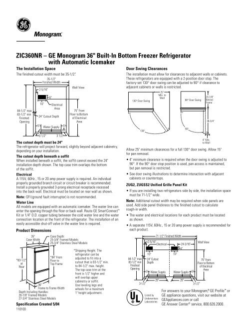 Zic360nr A Ge Monogram 36 Built In Bottom Freezer Refrigerator