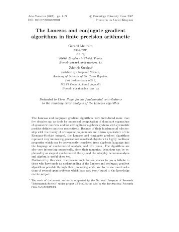 The Lanczos and conjugate gradient algorithms in ... - Gerard Meurant