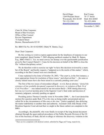 Letter to Board of Bar Overseers, Chair M. Ellen ... - Beck vs DOE