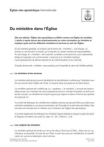 Du ministère dans l'Église