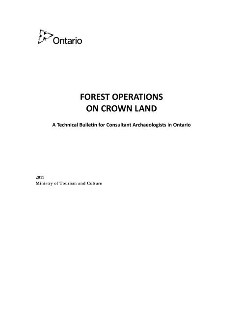 Forest Operations on Crown Land - Ministry of Tourism