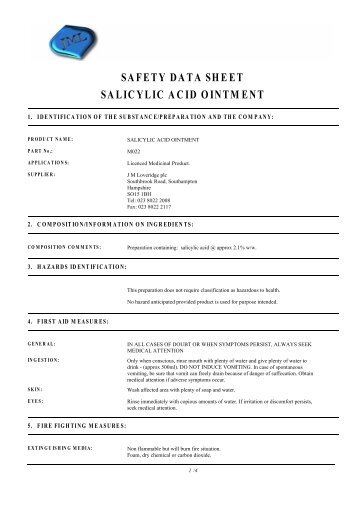 safety data sheet salicylic acid ointment - J.M.Loveridge plc