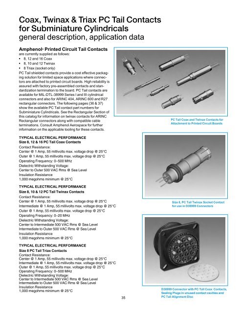 Coax, Twinax & Triax PC Tail Contacts for Subminiature Cylindricals