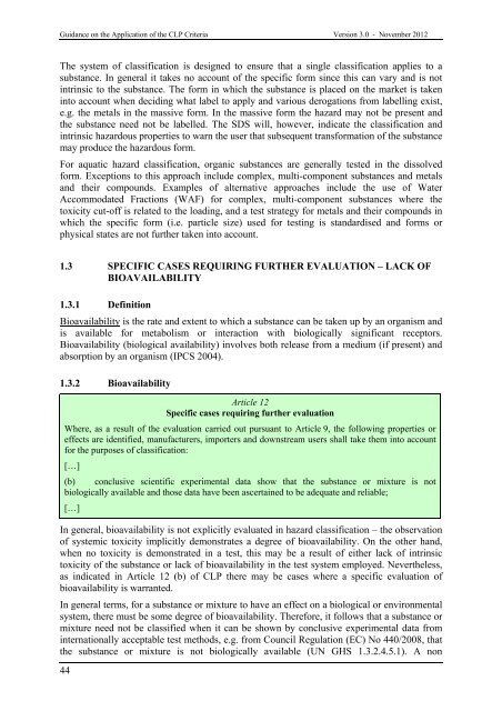 ECHA - Guidance of the application of CLP criteria [November 2012]