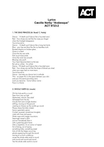 Lyrics Cæcilie Norby “Arabesque” ACT 9723-2