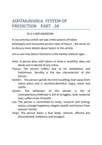 ASHTAKAVARGA SYSTEM OF PREDICTION PART -38 - Neelastro