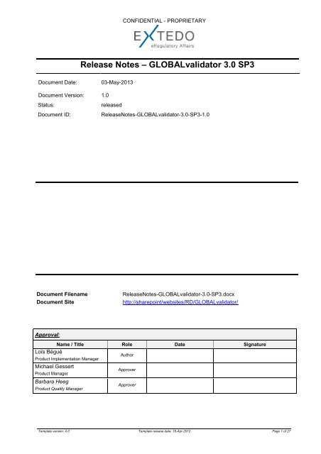 Release Notes GLOBALvalidator 3.0 SP3 - Extedo