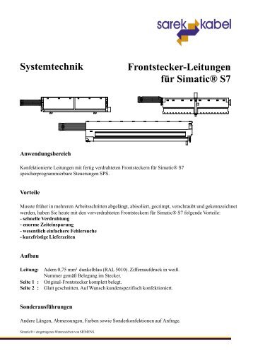 Frontstecker-Leitungen für Simatic® S7