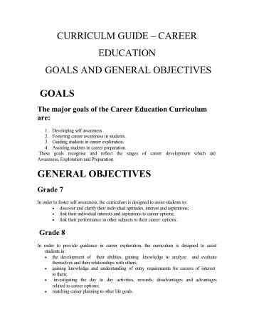 curriculm guide – career education goals and general objectives ...