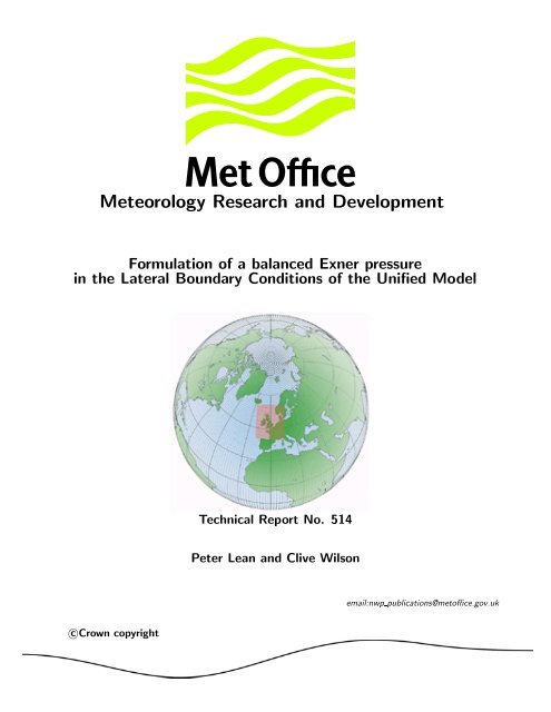 Formulation of a balanced Exner pressure in the Lateral ... - Met Office