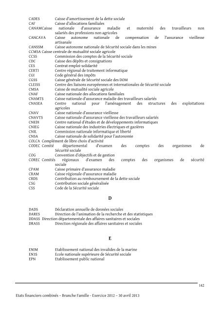 Cnaf, Etats combinÃ©s, exercice 2012 - Caf.fr