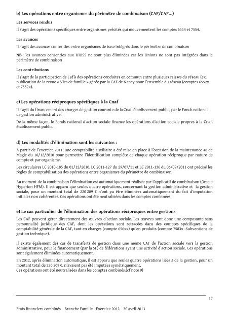 Cnaf, Etats combinÃ©s, exercice 2012 - Caf.fr