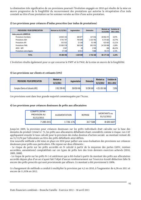 Cnaf, Etats combinÃ©s, exercice 2012 - Caf.fr