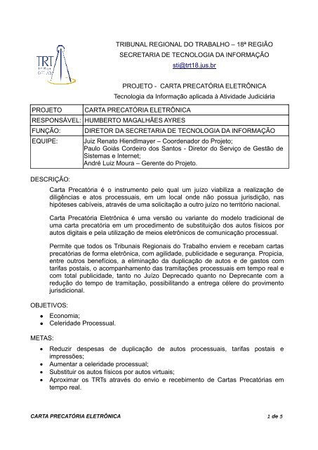 (Projeto Carta Precatoria Eletr\364nica) - Tribunal Regional  do ...