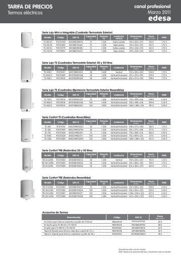 Descargar tarifa Termos Edesa 2011. - navasola.com