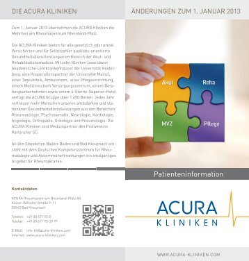 Patienteninformation - ACURA SIGEL Klinik - Acura Kliniken