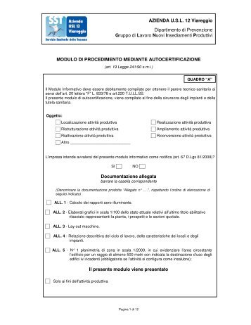 Modulo di procedimento mediante autocertificazione - Comune di ...