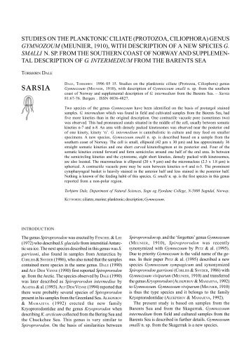 STUDIES ON THE PLANKTONIC CILIATE (PROTOZOA ...