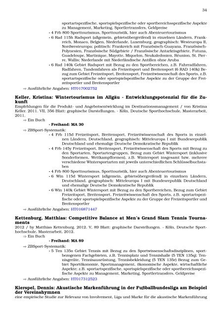 Masterarbeiten - Zentralbibliothek der Sportwissenschaften