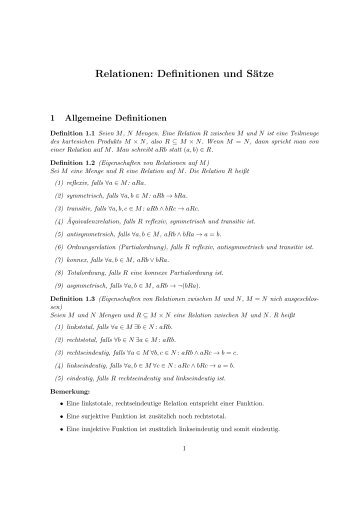 Relationen: Definitionen und Sätze