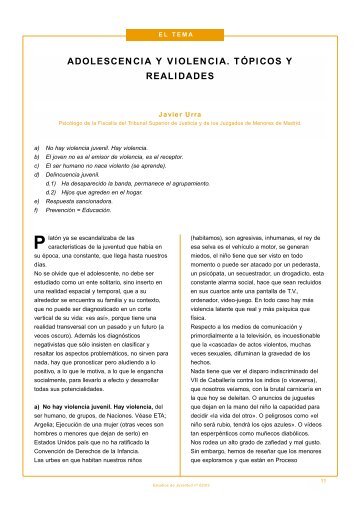 ADOLESCENCIA Y VIOLENCIA. TÓPICOS Y REALIDADES