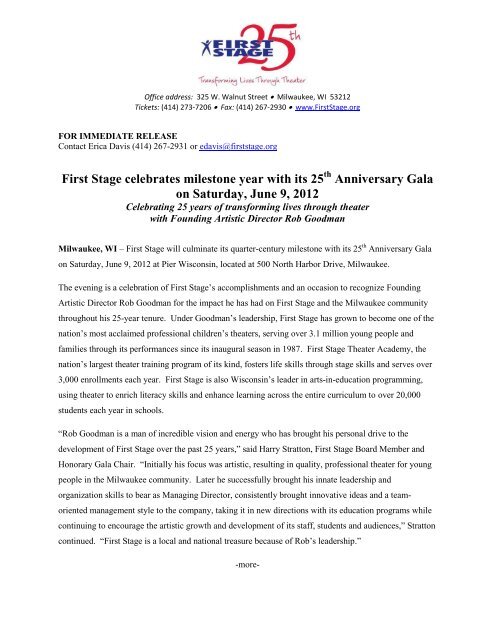 First Stage 25th Anniversary Gala is June 9