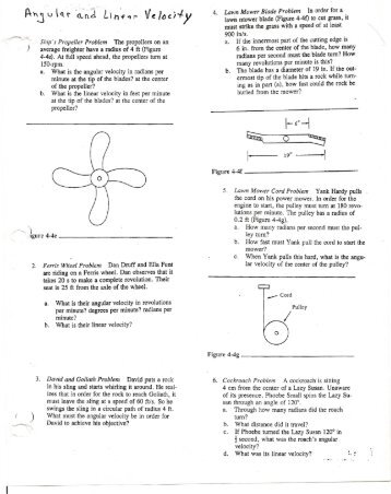 Linear and Angular Velocity Worksheet w/Answers